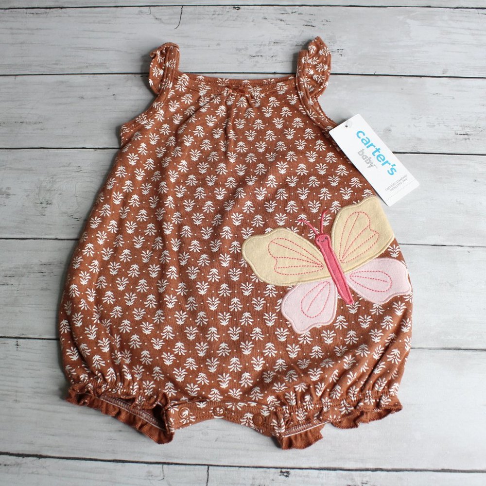 Carter's Baby Girl's Bubble Romper Summer Outfit Size 3 Months Brown - Picture 2 of 6